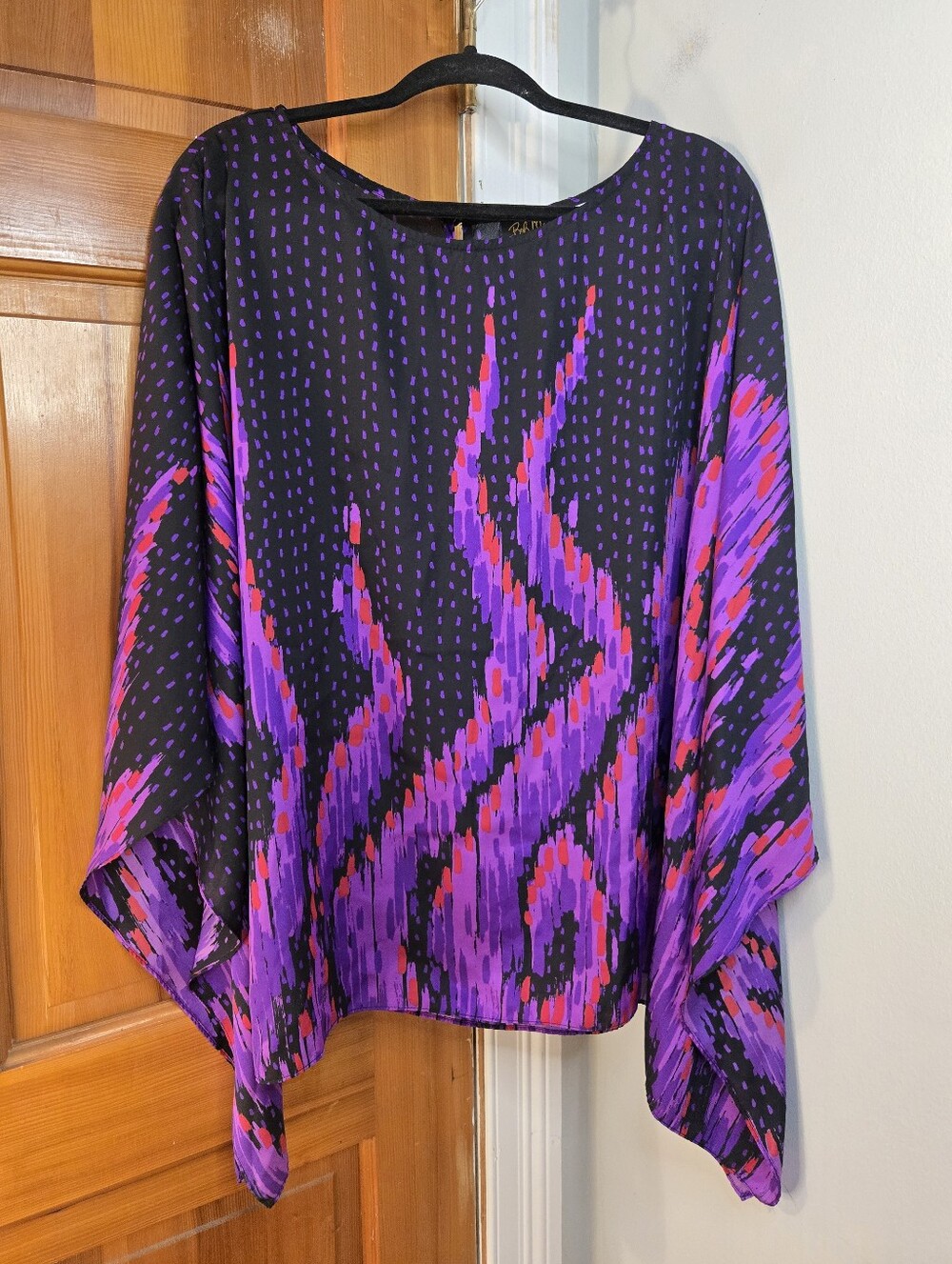 Bob Mackie Wearable Art Purple, Pink & Black Abstract Caftan Top